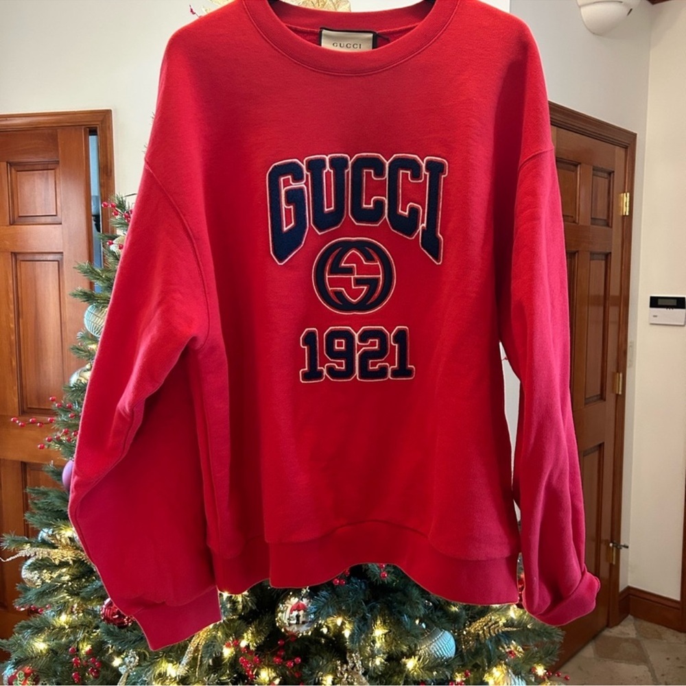 Men’s Gucci logo embroidered cotton jersey sweatshirt, size X L. made in Italy